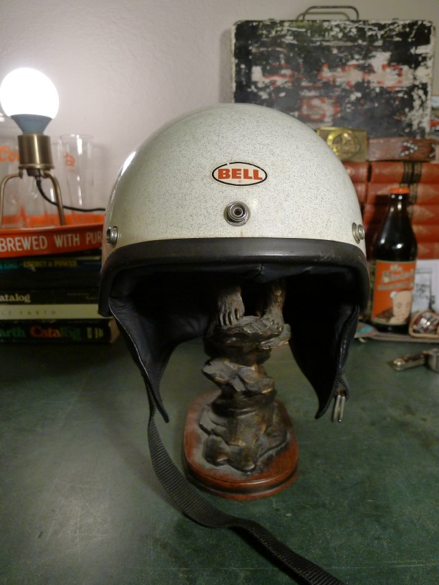 1960s Bell Toptex Shorty Motorcycle Helmet – White with Silver 