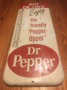 Vintage Dr. Pepper Painted Thermometer Sign